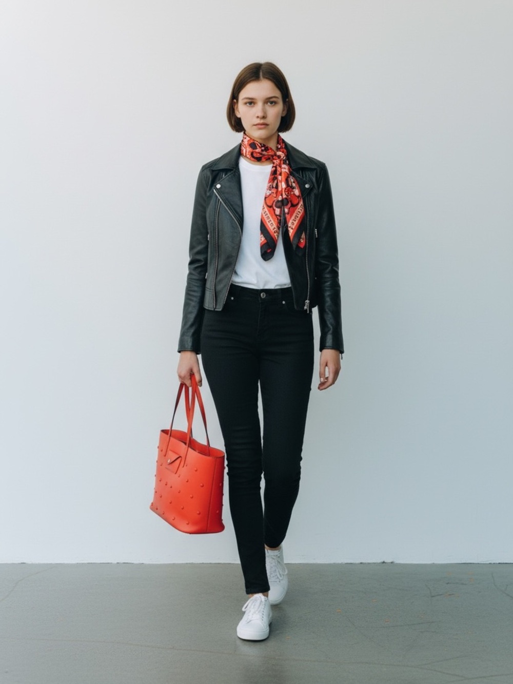 Marc By Marc Jacobs Metropoli Studs Red-Orange leather Tote Bag w/pouch